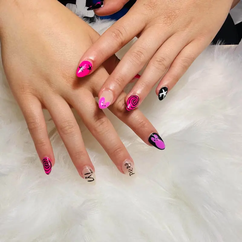 Hot pink and black nail art